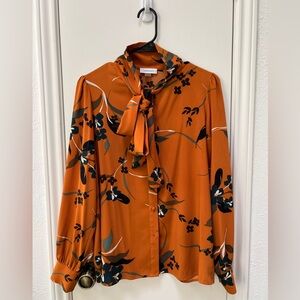 Calvin Klein Orange Dress Blouse - SIZE S bow tie neck